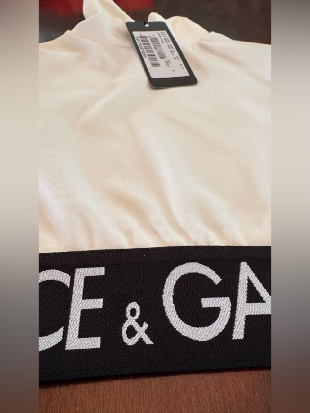 Dolce & Gabbana White Long-Sleeve Turtleneck Crop Top with Logo Band - Picture 4 of 7